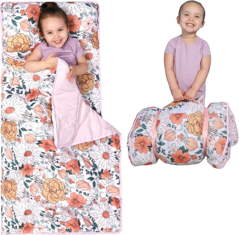 Morxy Toddler Nap Mat with Pillow & Blanket Large Portable Roll Up Nap Mats with Name Tag- Thick Kids Sleep Mat for Daycare, Preschool Travel and Camping for Age 3 and up - Image 1